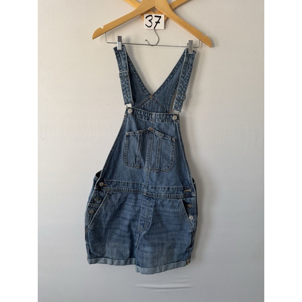 Old Navy Women’s Denim Shortalls Overalls Size M Blue Jean Cuffed Bib Shorts